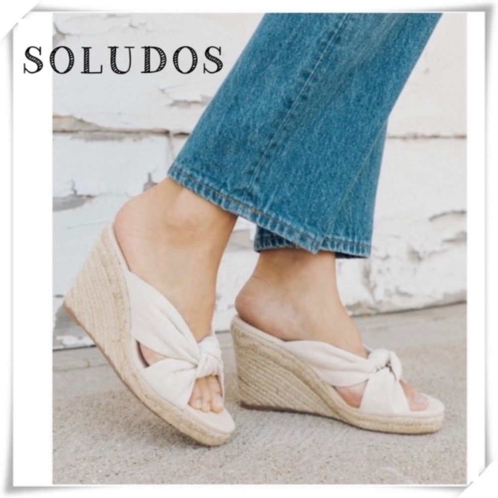 Soludos Knotted Wedge Espadrilles Mule Sandal in National White Size 11